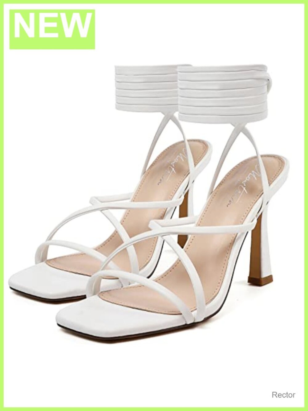 Strappy Lace Up Square Open Toe Stiletto Heeled Sandals for Women Faux Leather